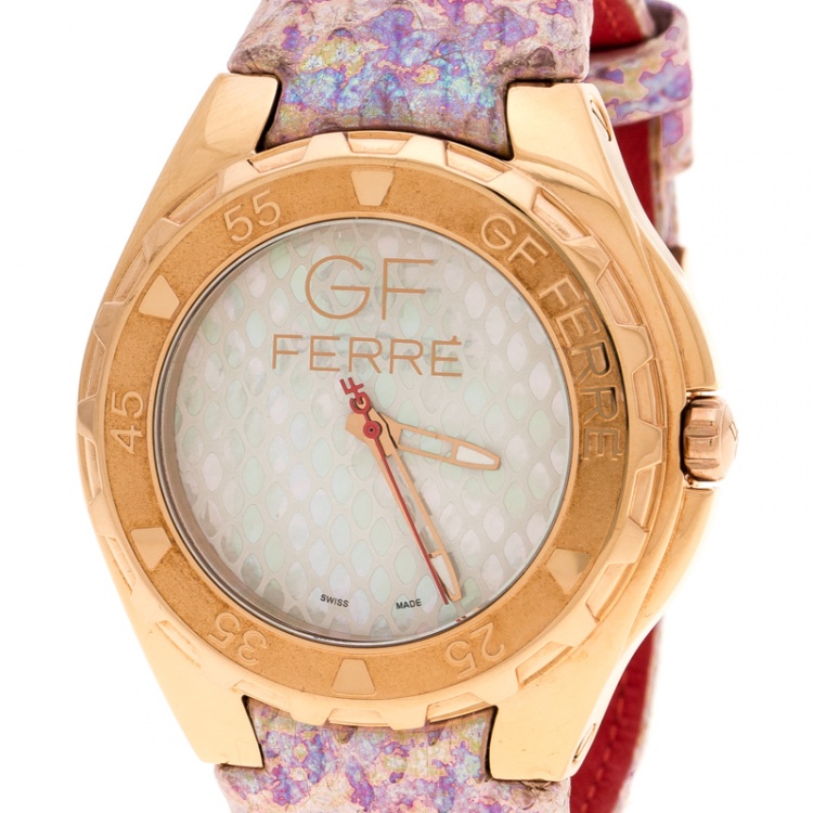Pre Owned Gianfranco Ferre Mother of Pearl Gold-Plated Stainless Steel 9062J Women's Wristwatch 43 mm