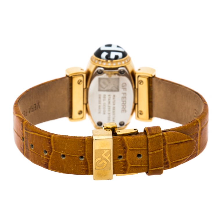 Pre Owned Gianfranco Ferre Gold Plated Diamonds Studded Oval GF 9009L Women's Wristwatch 35.50 mm