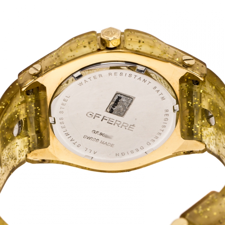 Pre Owned GF Ferre Yellow Gold Plated Stainless Steel Rubber GF9024J Women's Wristwatch 43 mm