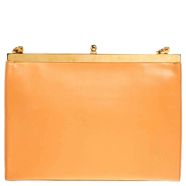 Pre Owned Gianni Versace Light Orange Leather Frame Shoulder Bag