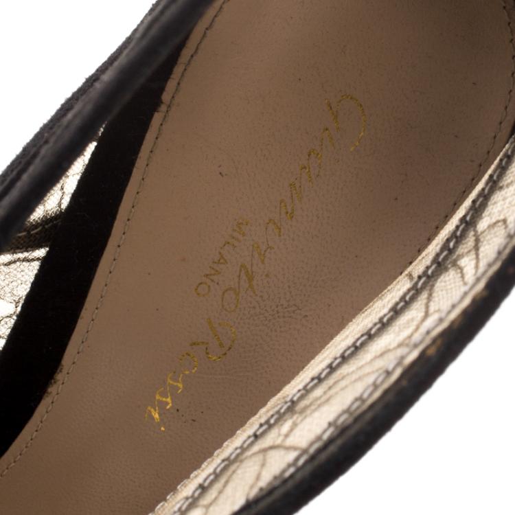 Pre Owned Gianvito Rossi Black Lace And Suede Lace Up Booties Size 39.5