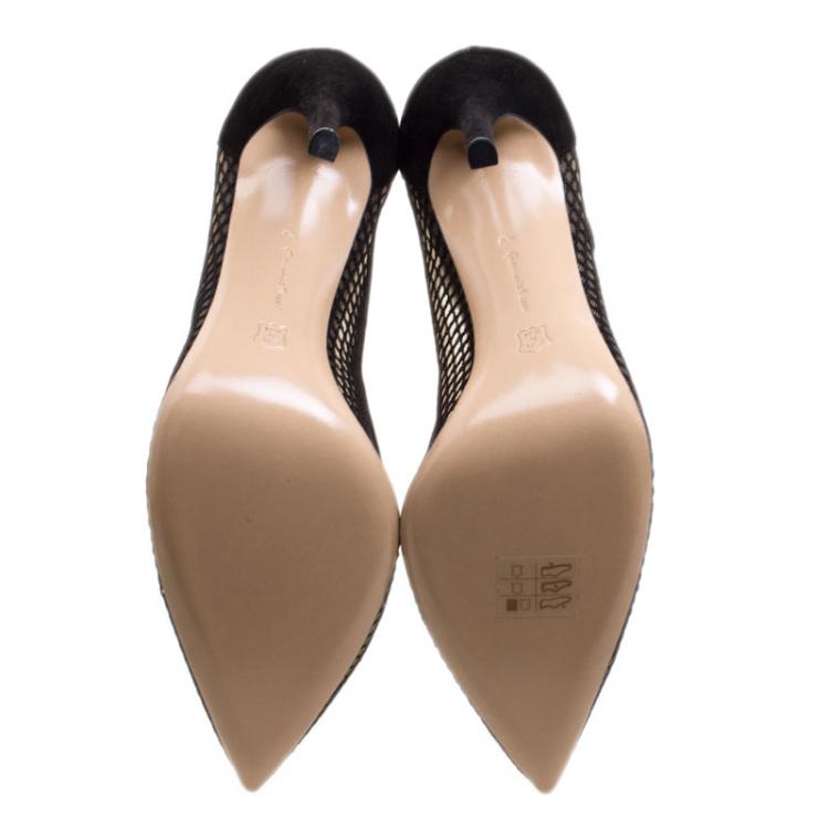Pre Owned Gianvito Rossi Black Suede And Mesh Lace Up Pointed Toe Pumps Size 40