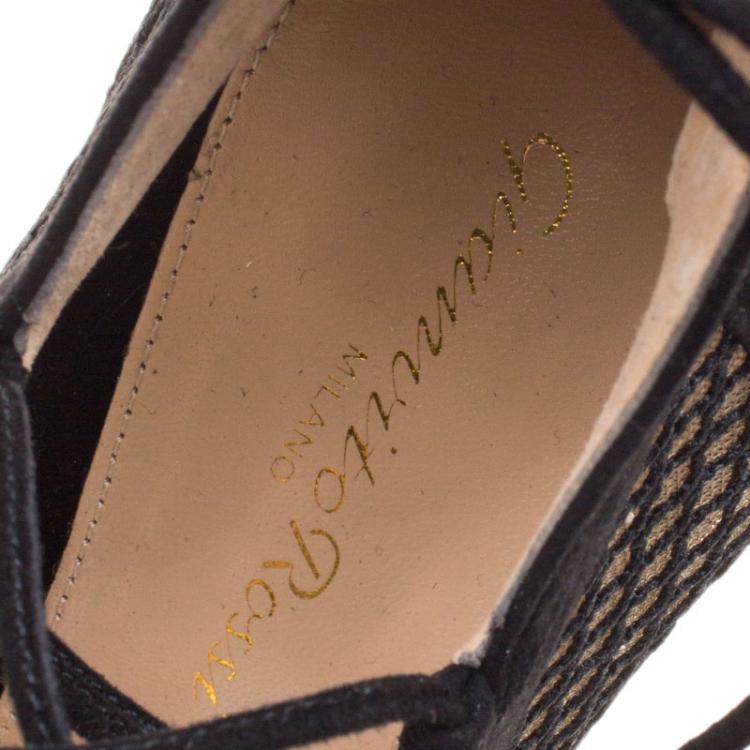 Pre Owned Gianvito Rossi Black Suede And Mesh Lace Up Pointed Toe Pumps Size 40