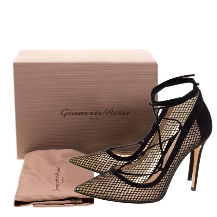 Pre Owned Gianvito Rossi Black Suede And Mesh Lace Up Pointed Toe Pumps Size 40