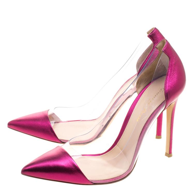 Pre Owned Gianvito Rossi Hot Pink Leather and PVC Plexi Pumps Size 38