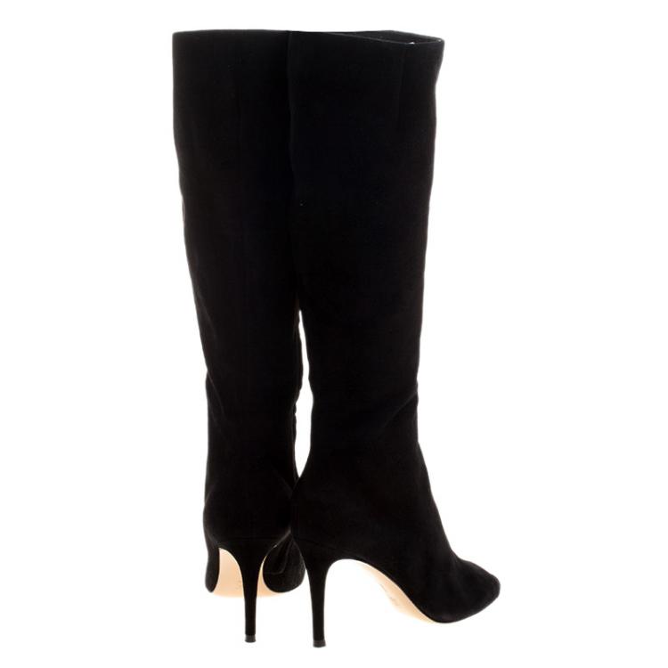 Pre Owned Gianvito Rossi Black Suede Open Toe Knee High Boots Size 37