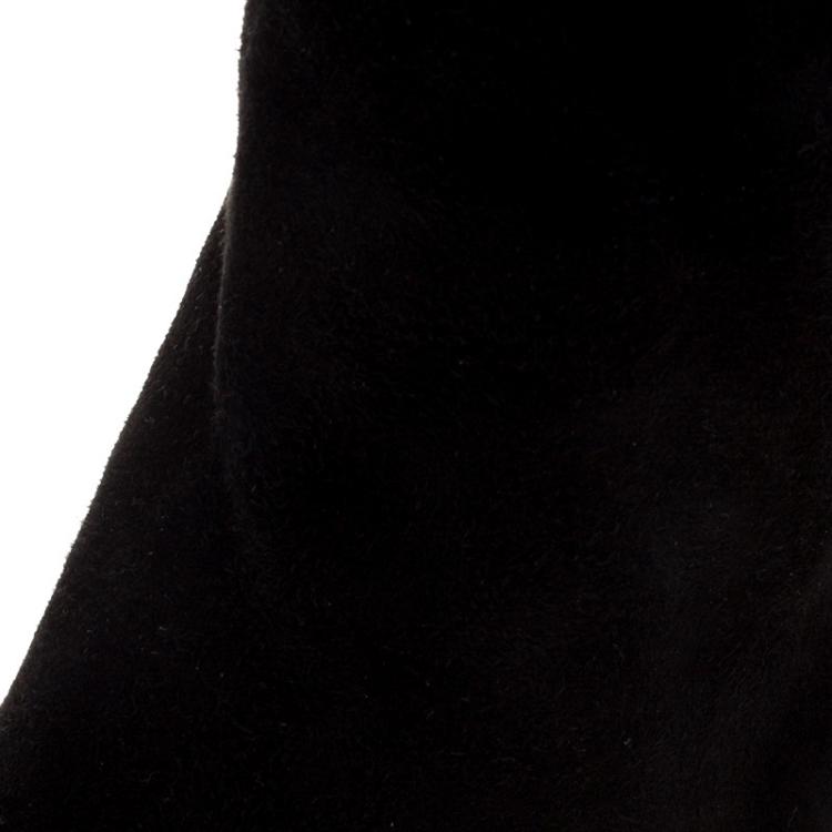 Pre Owned Gianvito Rossi Black Suede Open Toe Knee High Boots Size 37