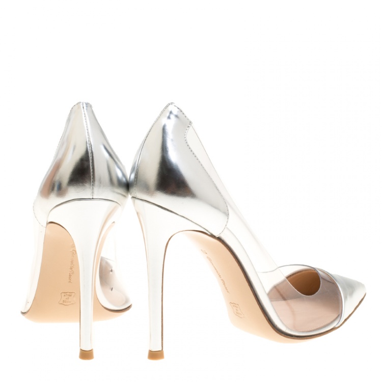 Pre Owned Gianvito Rossi Metallic Silver Leather and PVC Plexi Pumps Size 36