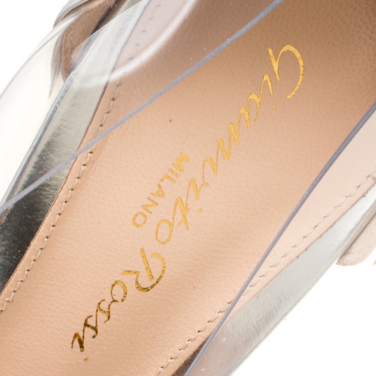 Pre Owned Gianvito Rossi Metallic Silver Leather and PVC Plexi Pumps Size 36