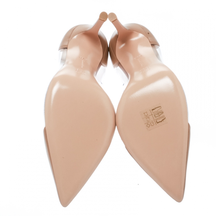 Pre Owned Gianvito Rossi Beige Leather and PVC Plexi Pointed Toe Pumps Size 37.5