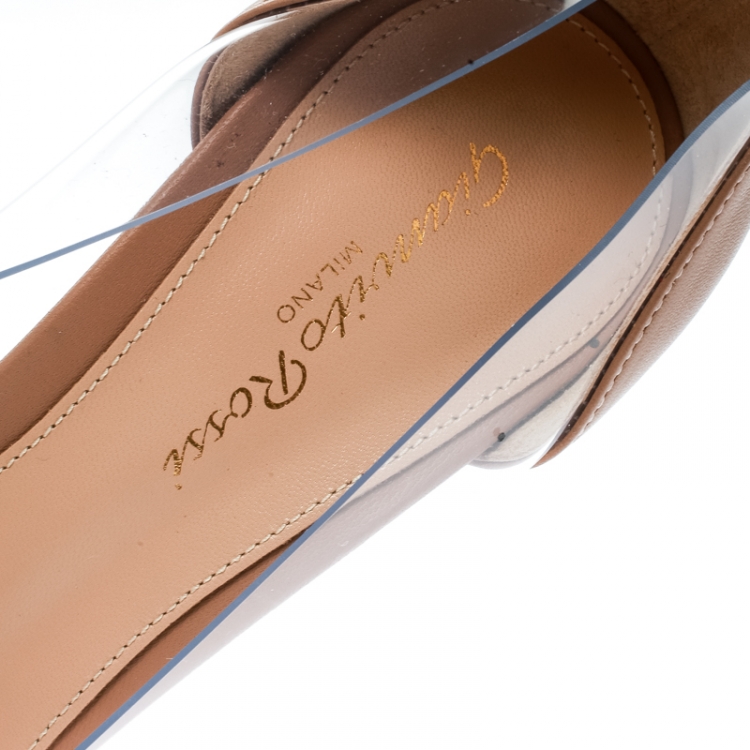 Pre Owned Gianvito Rossi Beige Leather and PVC Plexi Pointed Toe Pumps Size 37.5