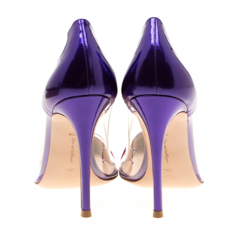 Pre Owned Gianvito Rossi Metallic Two Tone Mirror Leather And PVC Plexi Pointed Toe Pumps Size 39.5