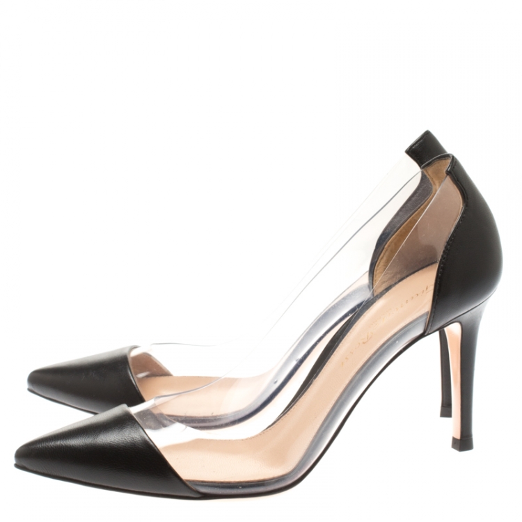 Pre Owned Gianvito Rossi Black Leather and PVC Plexi Pointed Toe Pumps Size 35.5