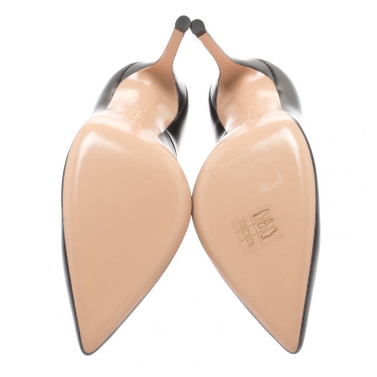 Pre Owned Gianvito Rossi Black Leather Pointed Toe Pumps Size 37.5