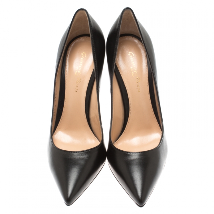 Pre Owned Gianvito Rossi Black Leather Pointed Toe Pumps Size 37.5