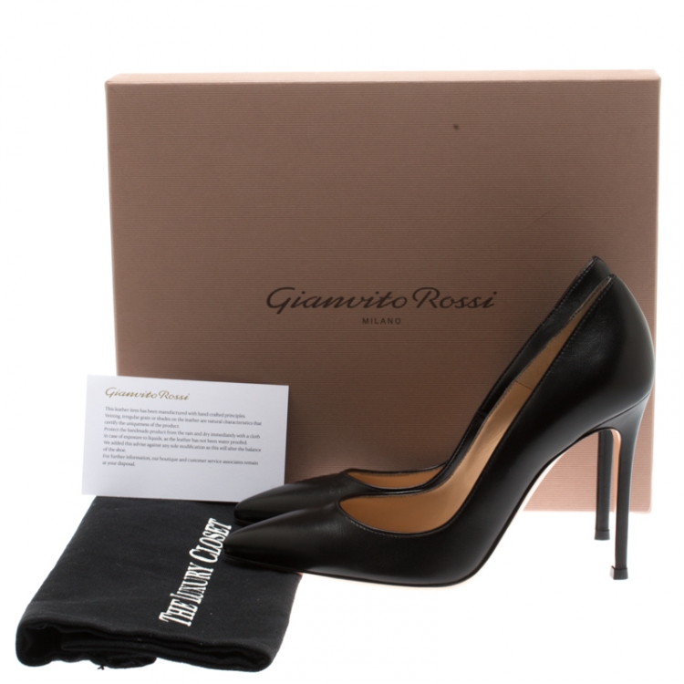 Pre Owned Gianvito Rossi Black Leather Pointed Toe Pumps Size 37.5