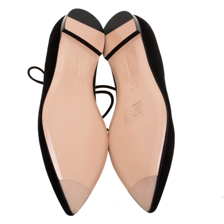 Pre Owned Gianvito Rossi Black Suede Femi Ankle Wrap Pointed Toe Flats Size 39
