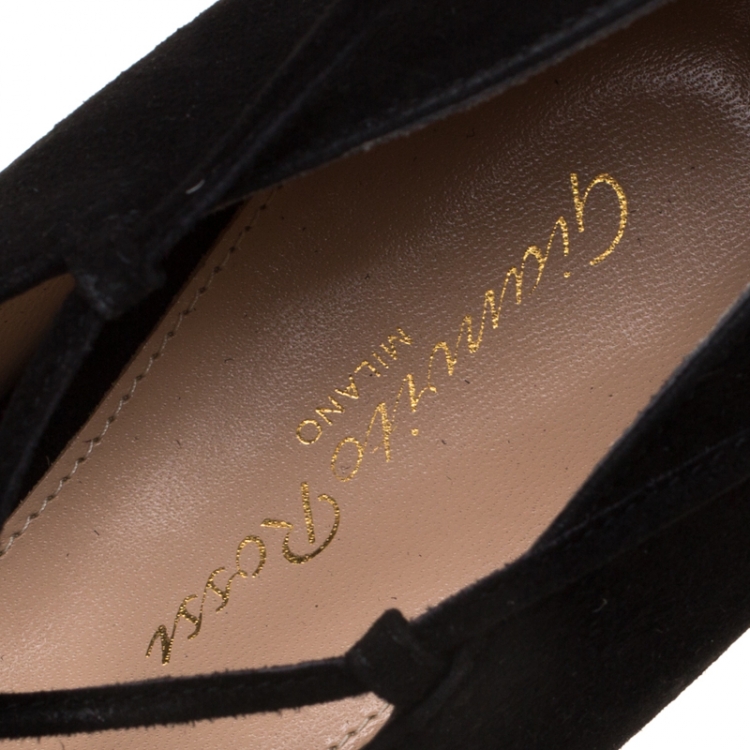 Pre Owned Gianvito Rossi Black Suede Femi Ankle Wrap Pointed Toe Flats Size 39