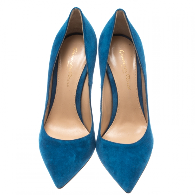 Pre Owned Gianvito Rossi Blue Suede Pointed Toe Pumps Size 36
