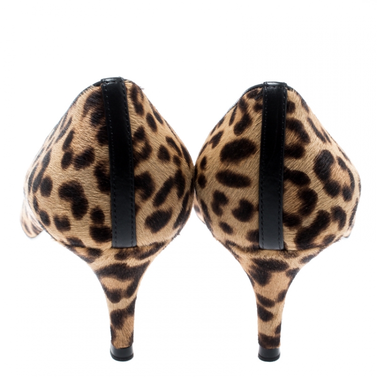 Pre Owned Gianvito Rossi Beige Leopard Print Pony Hair Pointed Toe Pumps Size 37