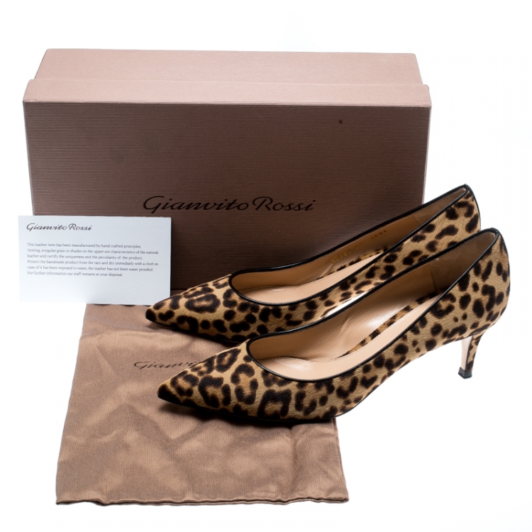 Pre Owned Gianvito Rossi Beige Leopard Print Pony Hair Pointed Toe Pumps Size 37