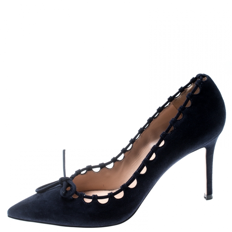 Pre Owned Gianvito Rossi Blue Suede Lace Bow Pumps Size 39