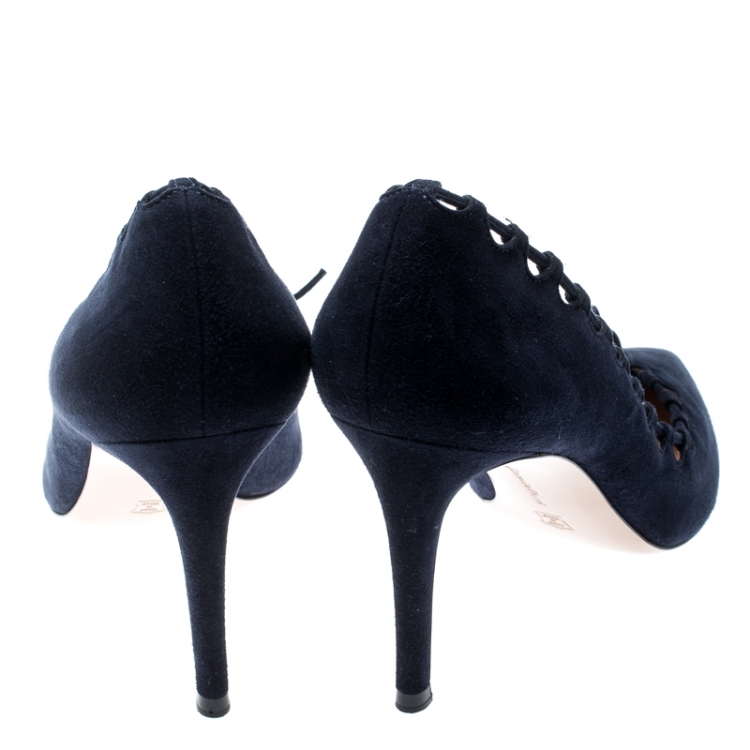 Pre Owned Gianvito Rossi Blue Suede Lace Bow Pumps Size 39