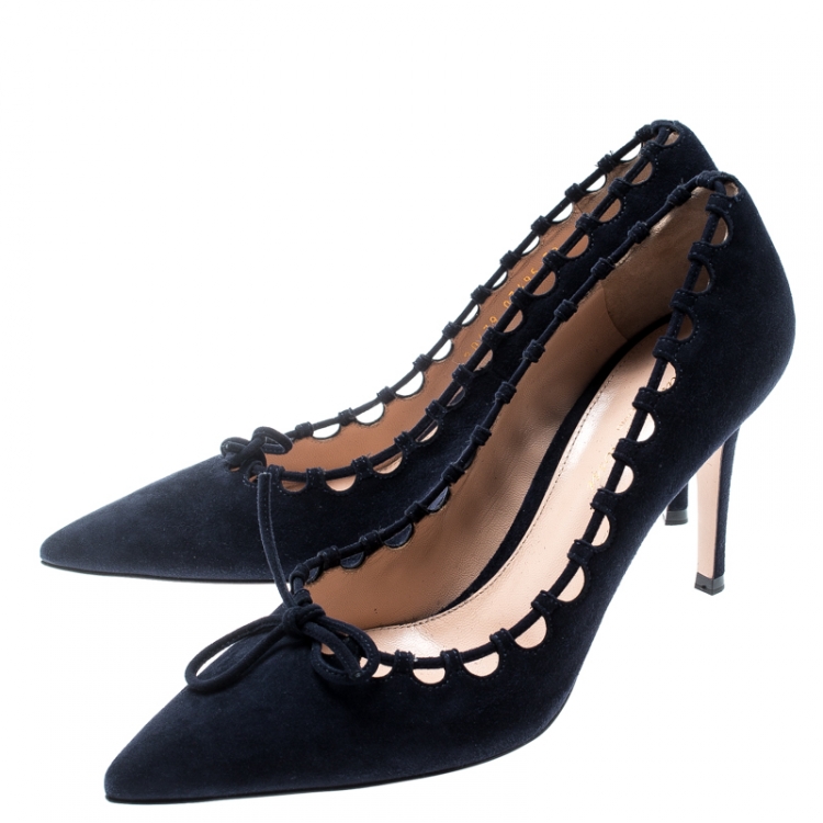 Pre Owned Gianvito Rossi Blue Suede Lace Bow Pumps Size 39