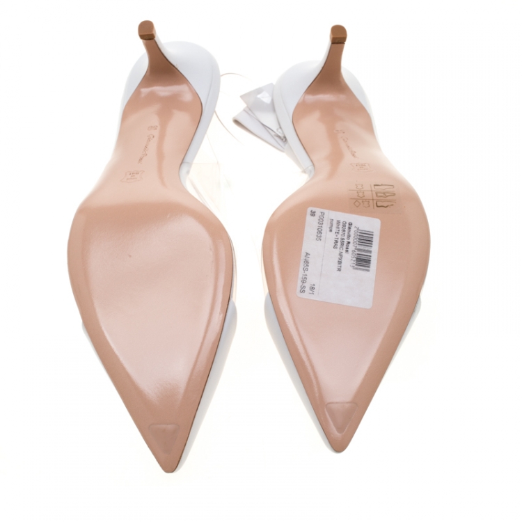 Pre Owned Gianvito Rossi White Leather And PVC Pointed Toe Slingback Sandals Size 39