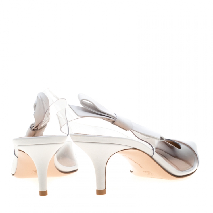 Pre Owned Gianvito Rossi White Leather And PVC Pointed Toe Slingback Sandals Size 39