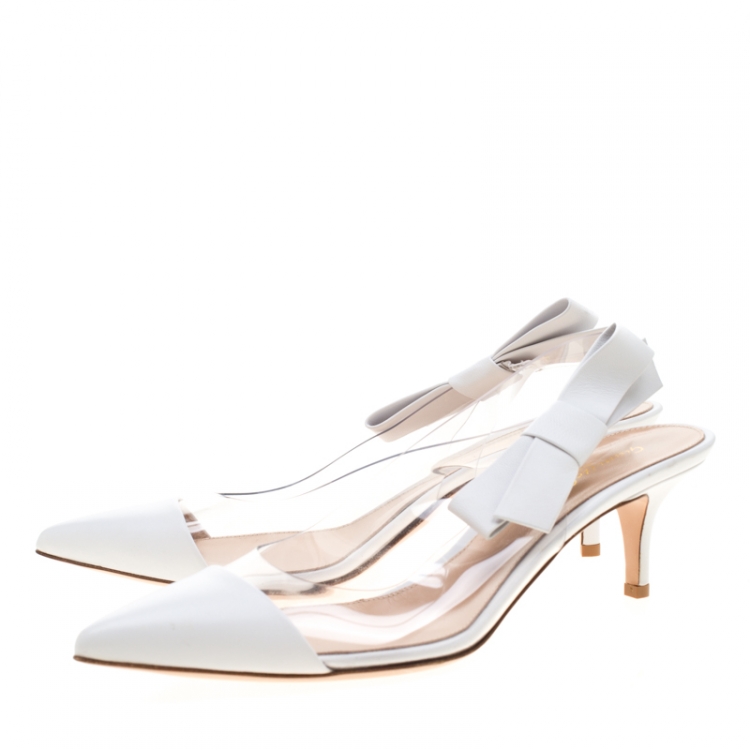 Pre Owned Gianvito Rossi White Leather And PVC Pointed Toe Slingback Sandals Size 39