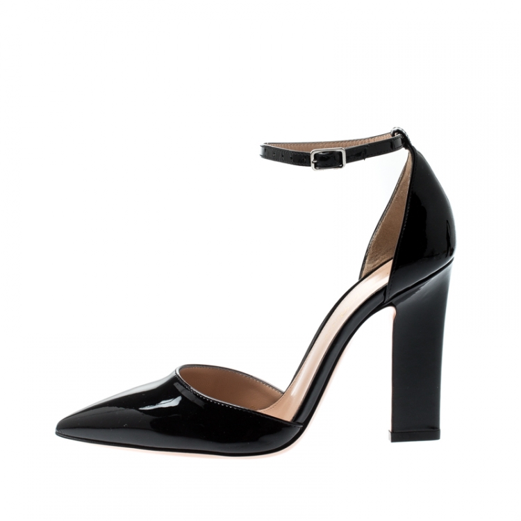 Pre Owned Gianvito Rossi Black Patent Leather Ankle Strap D'orsay Pumps Size 35