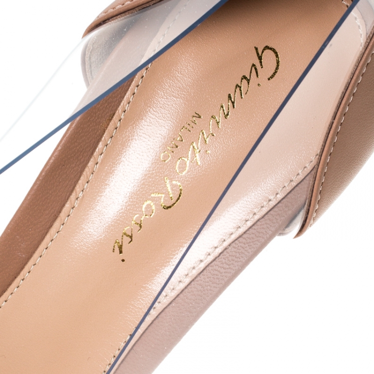 Pre Owned Gianvito Rossi Nude Beige Leather and  PVC Plexi Pointed Toe Pump Size 39