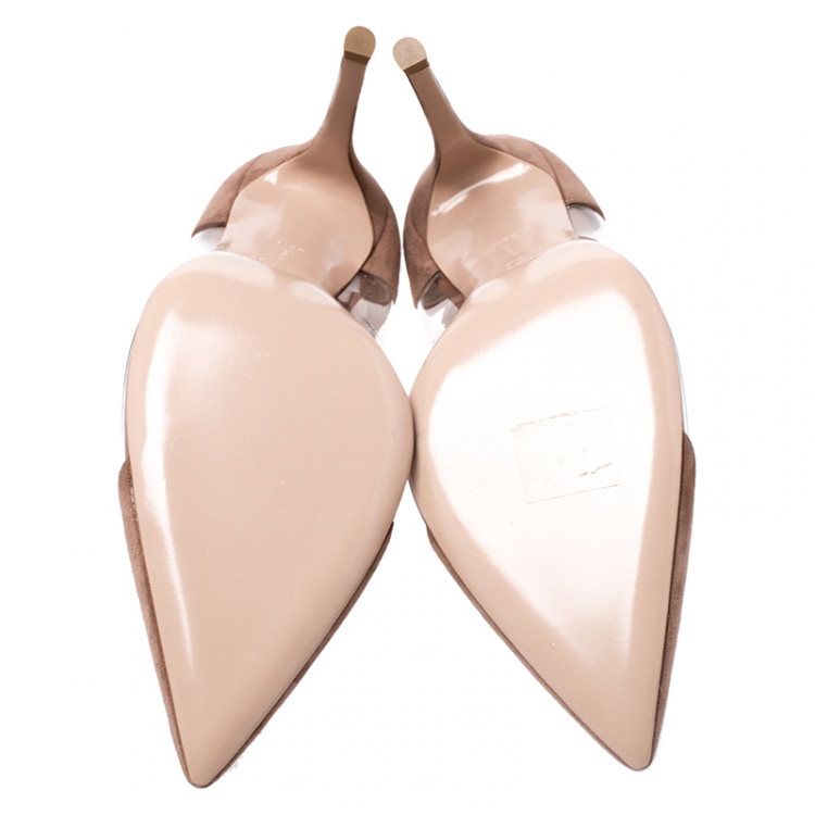 Pre Owned Gianvito Rossi Brown Suede And PVC Plexi Pointed Toe Pumps Size 38.5