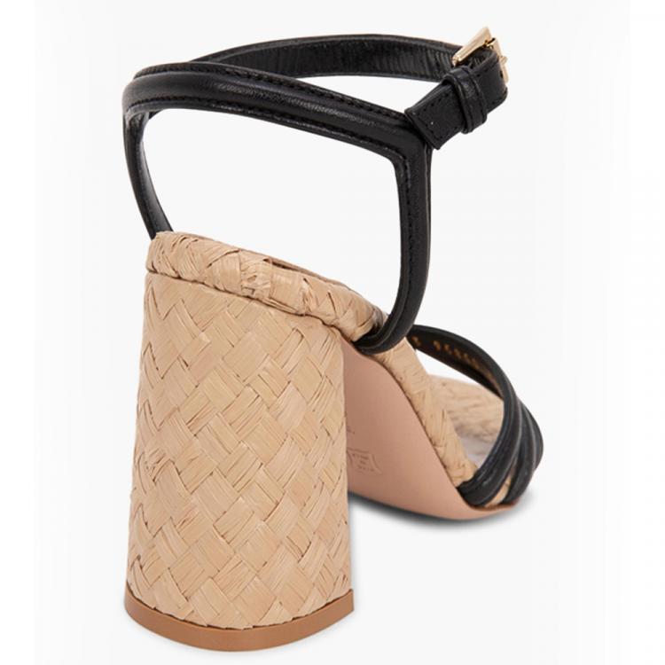 Pre Owned Gianvito Rossi Black Bee Leather/Raffia Sandals Size EU 37