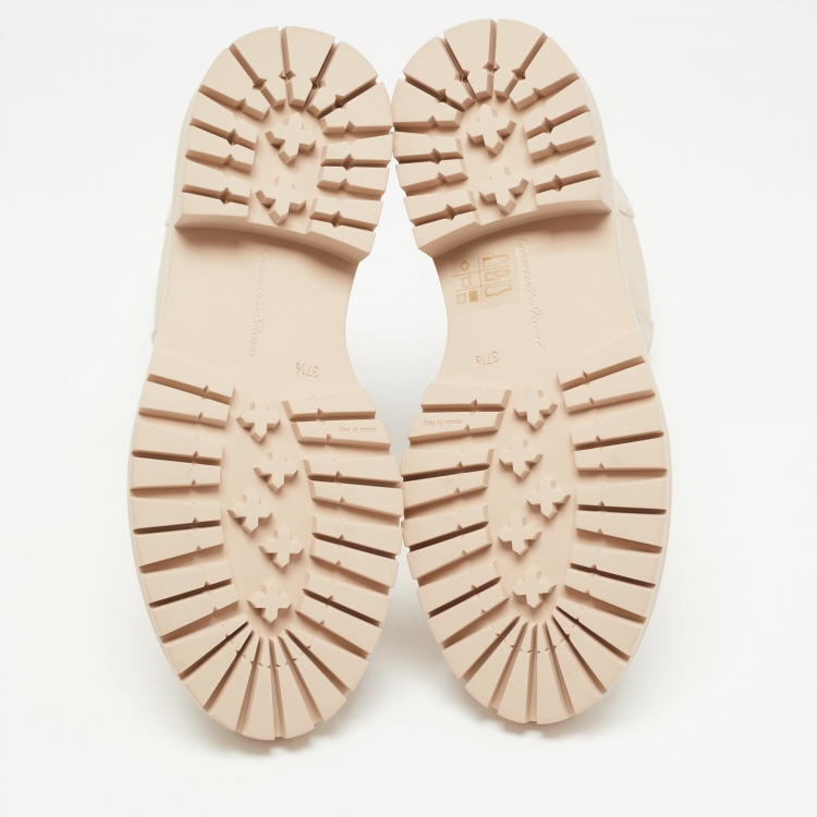 Pre Owned Gianvito Rossi Beige Leather Combat Boots Size 37.5