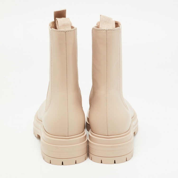 Pre Owned Gianvito Rossi Beige Leather Combat Boots Size 37.5