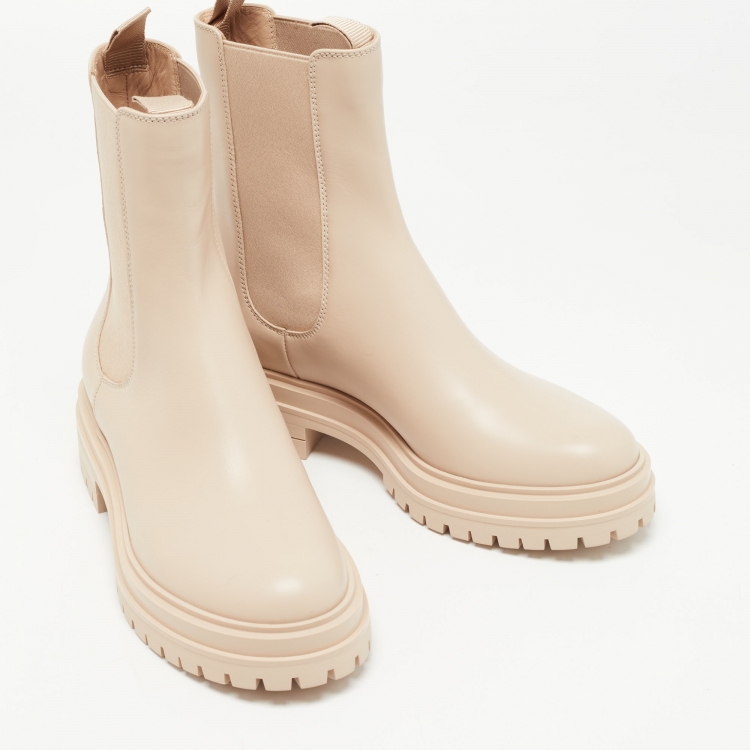 Pre Owned Gianvito Rossi Beige Leather Combat Boots Size 37.5