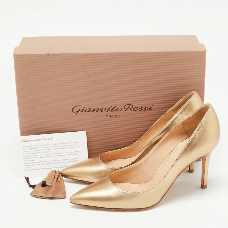 Pre Owned Gianvito Gold Leather Continuity Pointed Toe Pumps Size 37