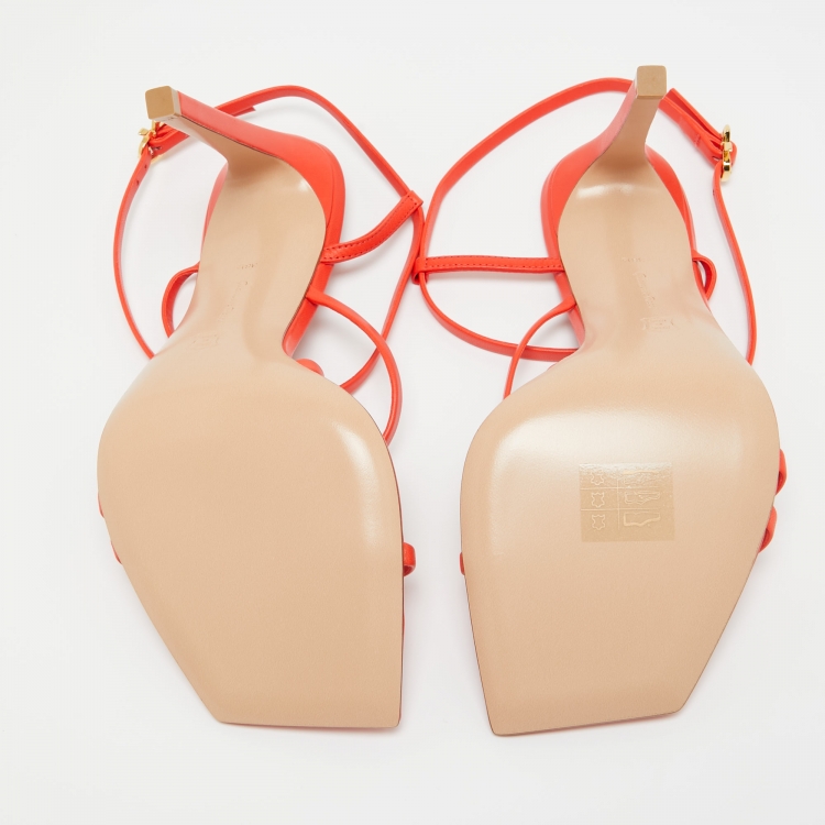 Pre Owned Gianvito Rossi Poppy Red Leather Manilla Sandals Size 38.5