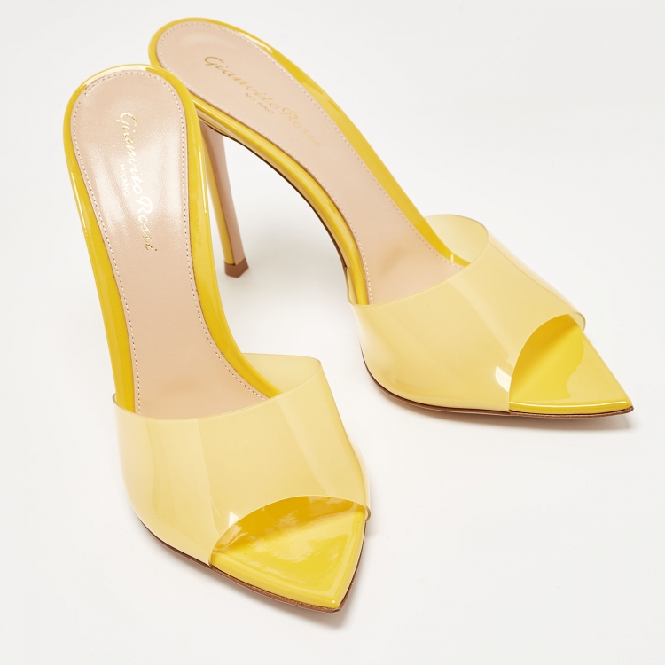 Pre Owned Gianvito Rossi Yellow  PVC Elle Slides Size 38