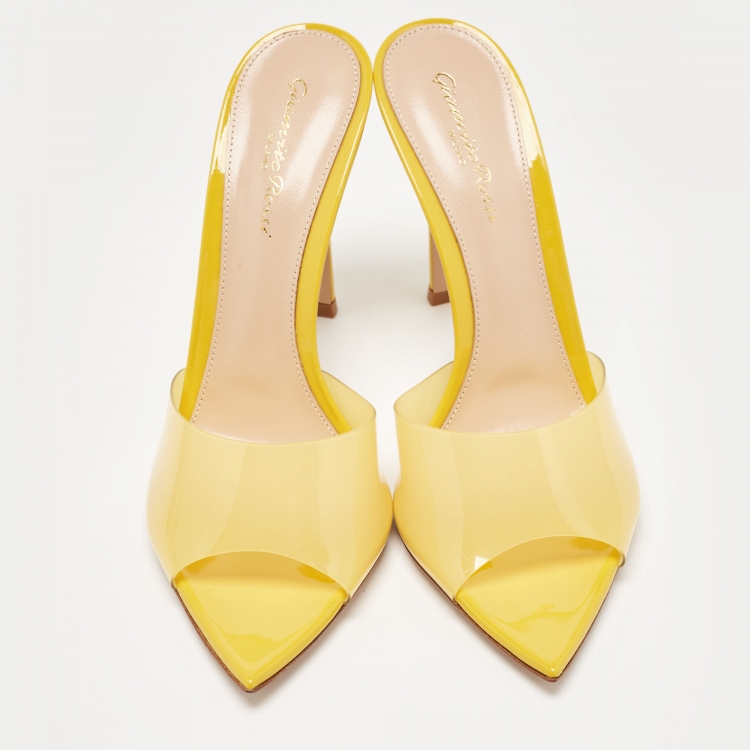 Pre Owned Gianvito Rossi Yellow  PVC Elle Slides Size 38