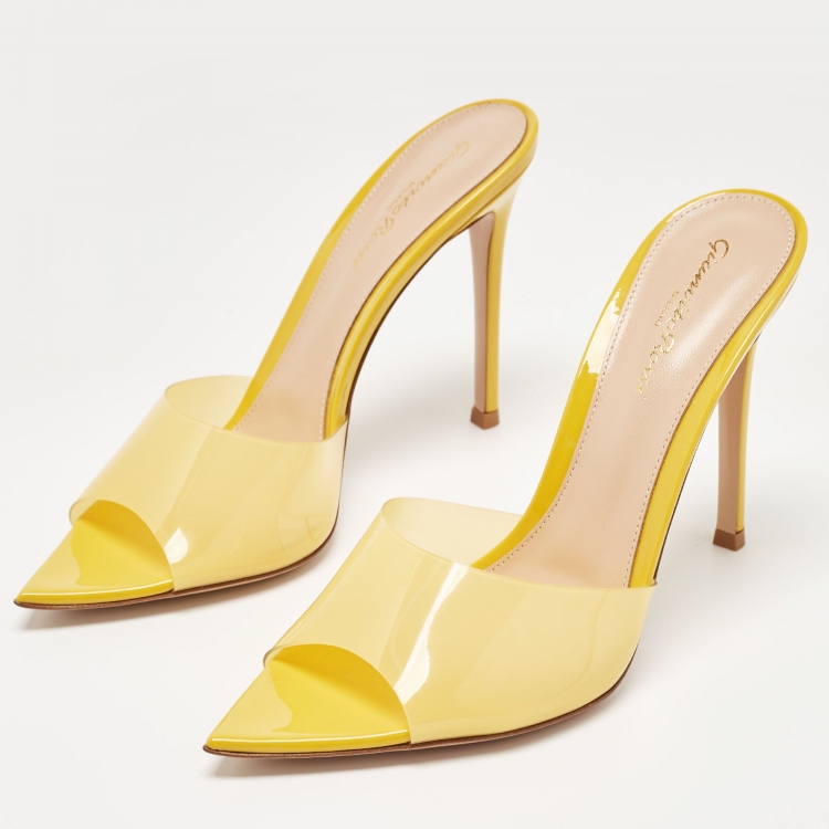 Pre Owned Gianvito Rossi Yellow  PVC Elle Slides Size 38