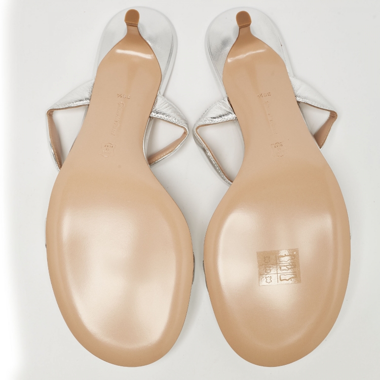 Pre Owned Gianvito Rossi Silver Leather Wavy Sandals Size 39.5