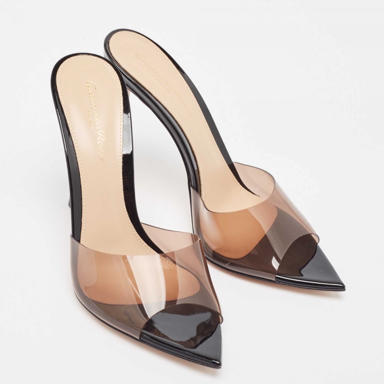 Pre Owned Gianvito Rossi PVC And Patent Leather Peep Toe Slides Size 37