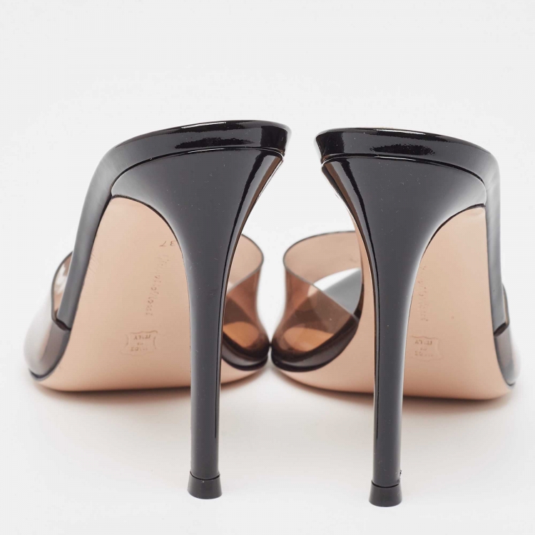 Pre Owned Gianvito Rossi PVC And Patent Leather Peep Toe Slides Size 37