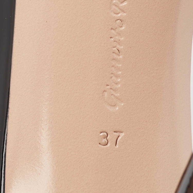 Pre Owned Gianvito Rossi PVC And Patent Leather Peep Toe Slides Size 37