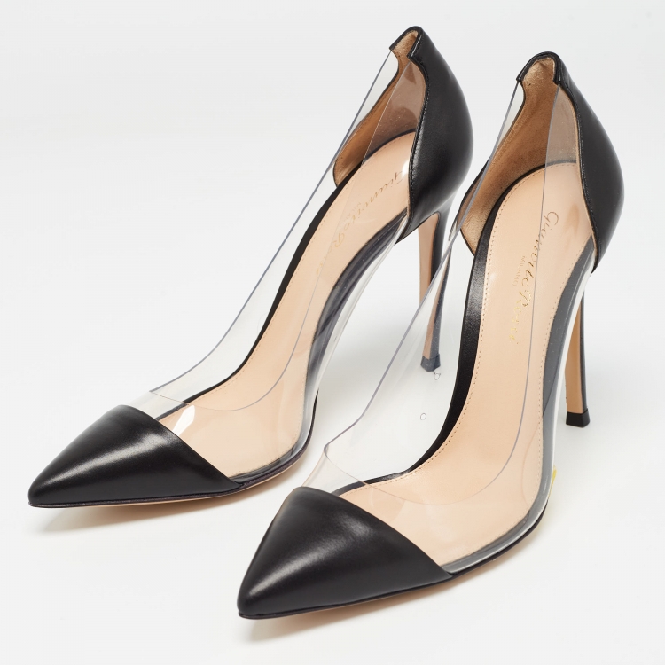 Pre Owned Gianvito Rossi Black/Transparent  Leather and PVC Plexi Pumps Size 36.5