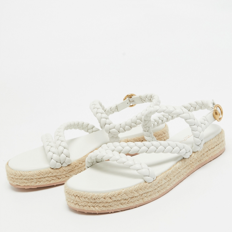 Pre Owned Gianvito Rossi White Braided Leather Espadrille Platform Sandals Size 38.5