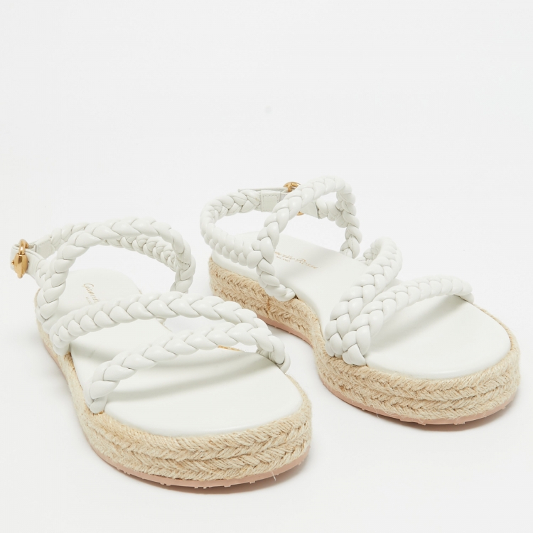 Pre Owned Gianvito Rossi White Braided Leather Espadrille Platform Sandals Size 38.5